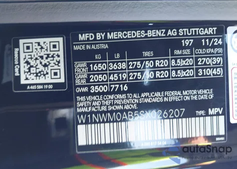 2025 Mercedes-Benz G 580E z USA, uszkodzony, nr VIN W1NWM0AB5SX026207